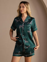 [Smaragd Zebra] SilkSilky-DE Short Sleeve Lapel Collar Damen Pyjamas 003
