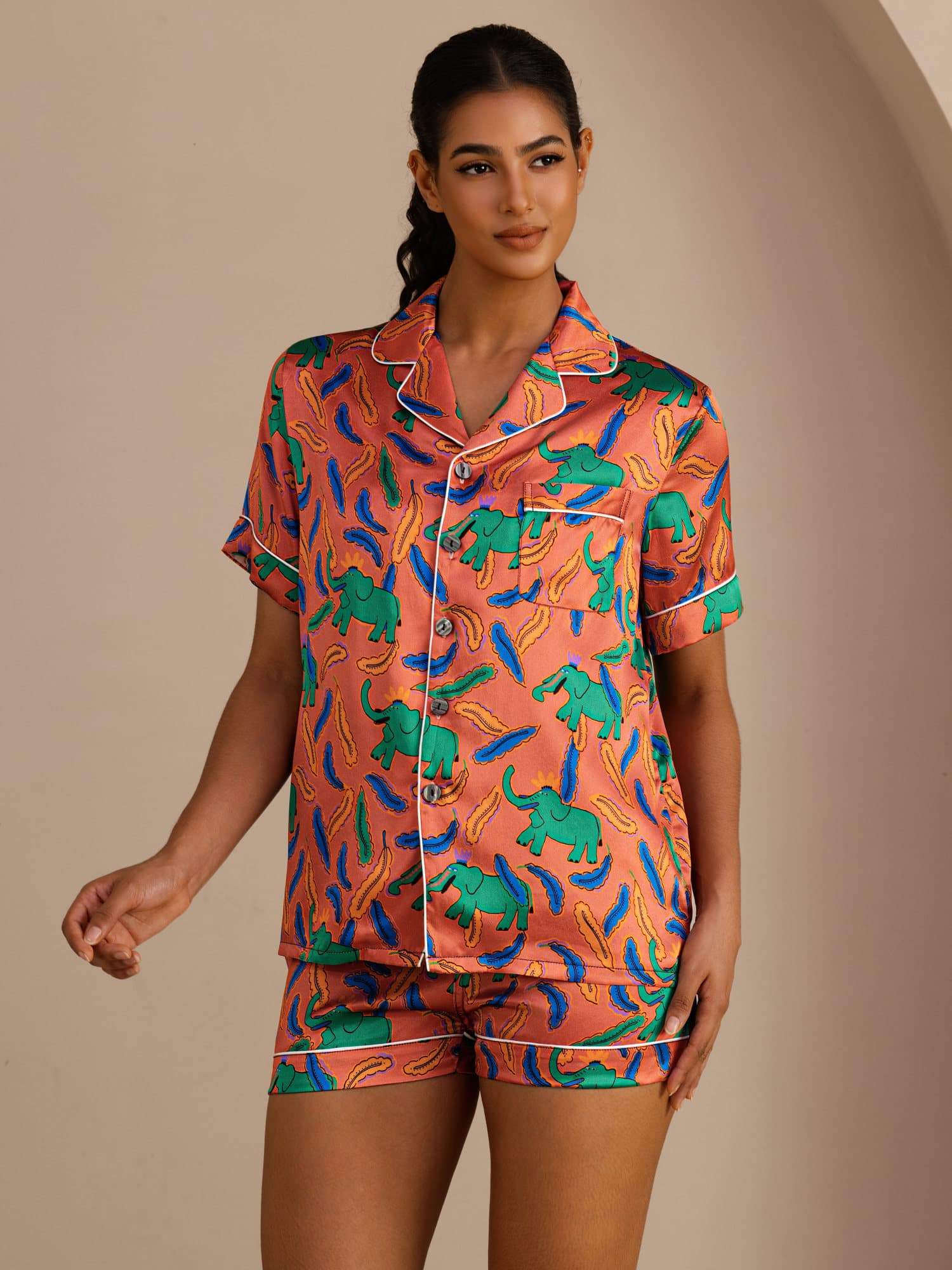 [Ton Elefant] SilkSilky-DE Short Sleeve Lapel Collar Damen Pyjamas 001