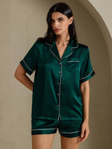 [Dunkelgrün] SilkSilky-DE Short Sleeve Notch-Kragen Damen Pyjamas 006