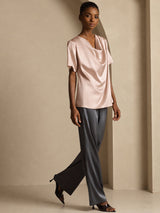 [Toskana] SilkSilky-DE Short Sleeve Cowl Neck Damenblusen 007