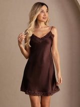 [Braun] SilkSilky-DE Sleeveless V Neck Nachthemden 006
