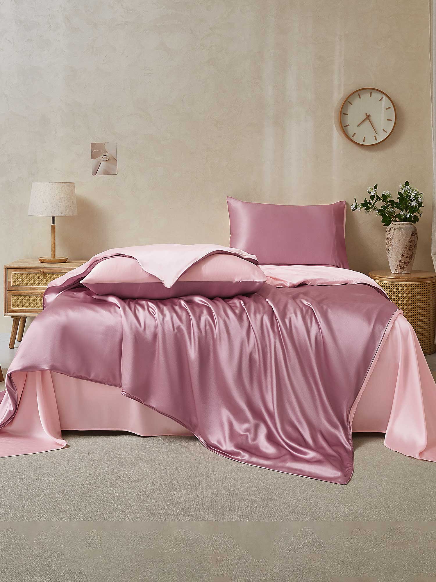 [BlassesMauve+Hellrosa] SilkSilky-DE 22Momme Reine Seide Bedding Set 002,