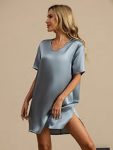 [Graublau] SilkSilky-DE Half Sleeve V Neck Nachthemden 005