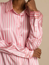 [Rosa Streifen] SilkSilky-DE Long Sleeve Lapel Collar Damenhemd 004