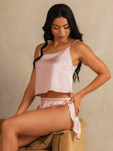 [Rosa] SilkSilky-DE Spaghettiträger Tiefer Rundhalsausschnitt Camisole-Set 003