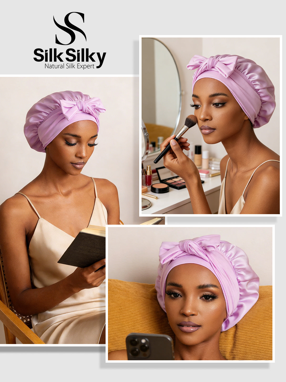 [Lavendel] SilkSilky-DE Reine Seide Sleep Cap 005