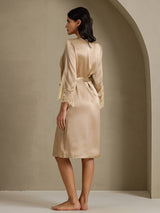 [Champagner] SilkSilky-DE 3/4 Sleeve Damen Morgenmantel 002