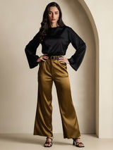 [Schwarz] SilkSilky-DE Long Sleeve Boat Neck Bluse 007