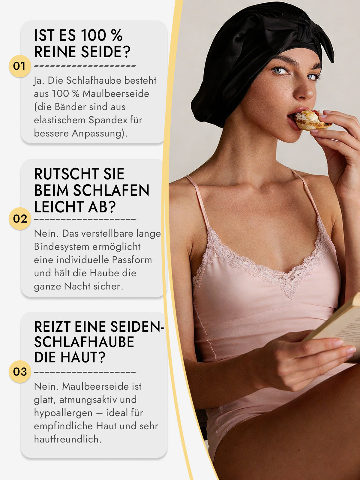 [Schwarz] SilkSilky-DE Reine Seide Sleep Cap 006