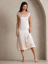 [Rosa] SilkSilky-DE Cap Sleeve Tiefer Rundhalsausschnitt Kleider 002
