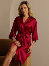 [Rotwein] SilkSilky-DE 3/4 Sleeve Damen Morgenmantel 004
