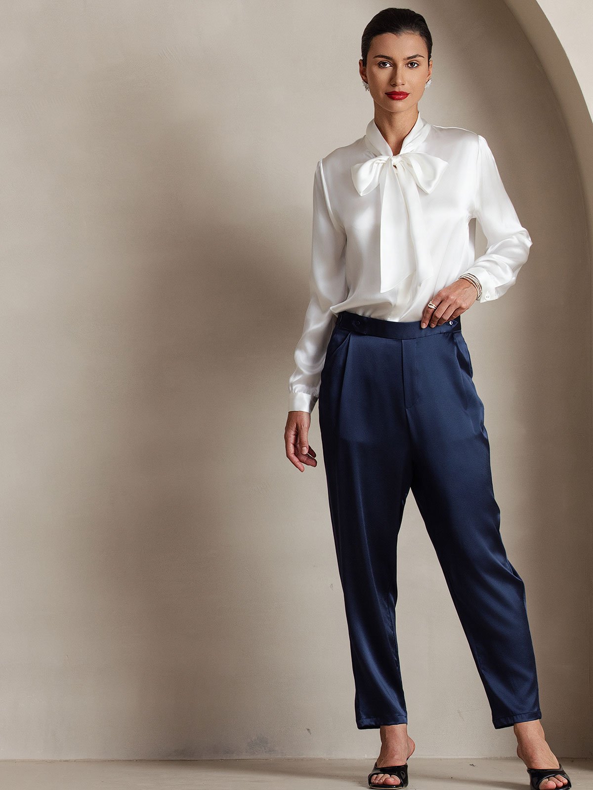 [Weiß] SilkSilky-DE 19Momme Seide Langärmelig Blouse 003