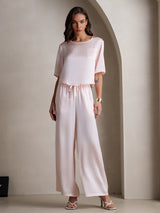 [Rosa] SilkSilky-DE Half Sleeve Round Neck Damen Pyjamas 001