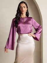 [Dunkelviolett] SilkSilky-DE Long Sleeve Boat Neck Bluse 001