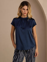[Dunkelblau] SilkSilky-DE Short Sleeve Blouse 003