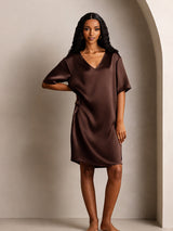 [Braun] SilkSilky-DE Half Sleeve V Neck Nachthemden 005