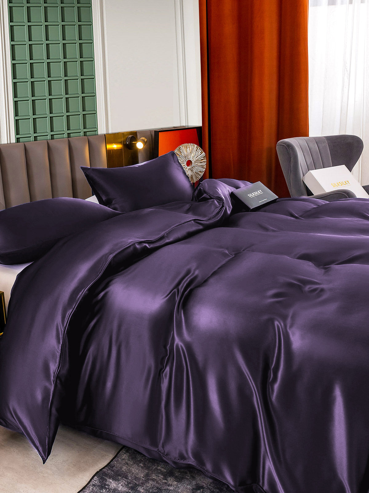 [Dunkelviolett] SilkSilky-DE 22Momme Reine Seide Bedding Set 005,