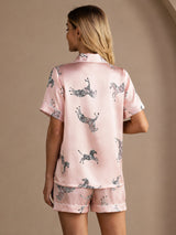 [Rosa Zebra] SilkSilky-DE Short Sleeve Lapel Collar Damen Pyjamas 002