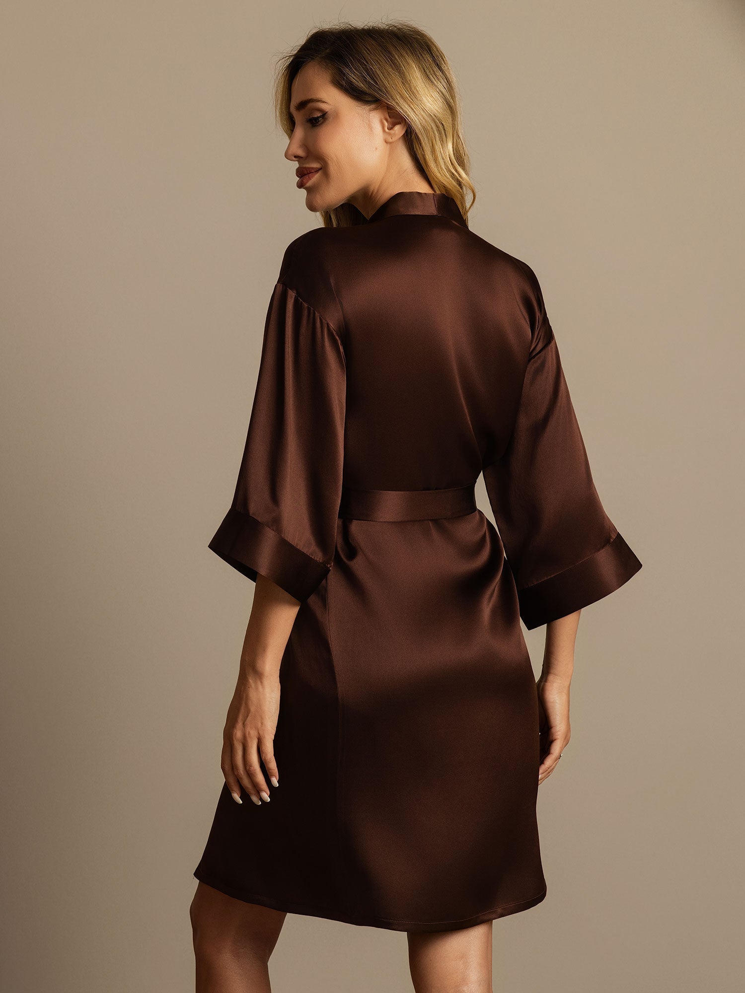 [Kaffee] SilkSilky-DE Reine Seide Womens Robe 002,