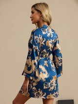 [Navy Drache] SilkSilky-DE 3/4 Sleeve Damen Morgenmantel 002