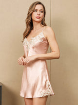 [Rosa] SilkSilky-DE 3/4 Sleeve V Neck Nachthemd&Morgenmantel Set 004