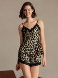 SilkSilky-DE Reine Seide V Ausschnitt Camisole-Set Leopard 001