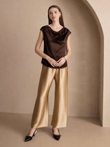 [Dunkle Schokolade] SilkSilky-DE Cap Sleeve Cowl Neck T-Shirt 004