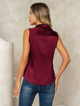 [Dunkelrot] SilkSilky-DE Sleeveless Lapel Collar Damenhemd 002