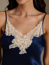 [Dunkelblau] SilkSilky-DE Sleeveless V Neck Nachthemden 004