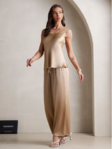 [Champagner] SilkSilky-DE Ärmellos Eckiger Ausschnitt Camisole-Set 006