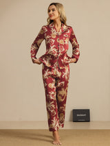 [Weinroter Drache] SilkSilky-DE Long Sleeve Notch-Kragen Damen Pyjamas 006