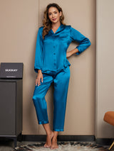 [König Blau] SilkSilky-DE Long Sleeve Notch-Kragen Damen Pyjamas 004
