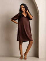 [Braun] SilkSilky-DE Half Sleeve V Neck Nachthemden 006