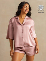 [Pfirsichhaut] SilkSilky-DE 19Momme Halblange Ärmel Notch-Kragen Damen Pyjamas 001