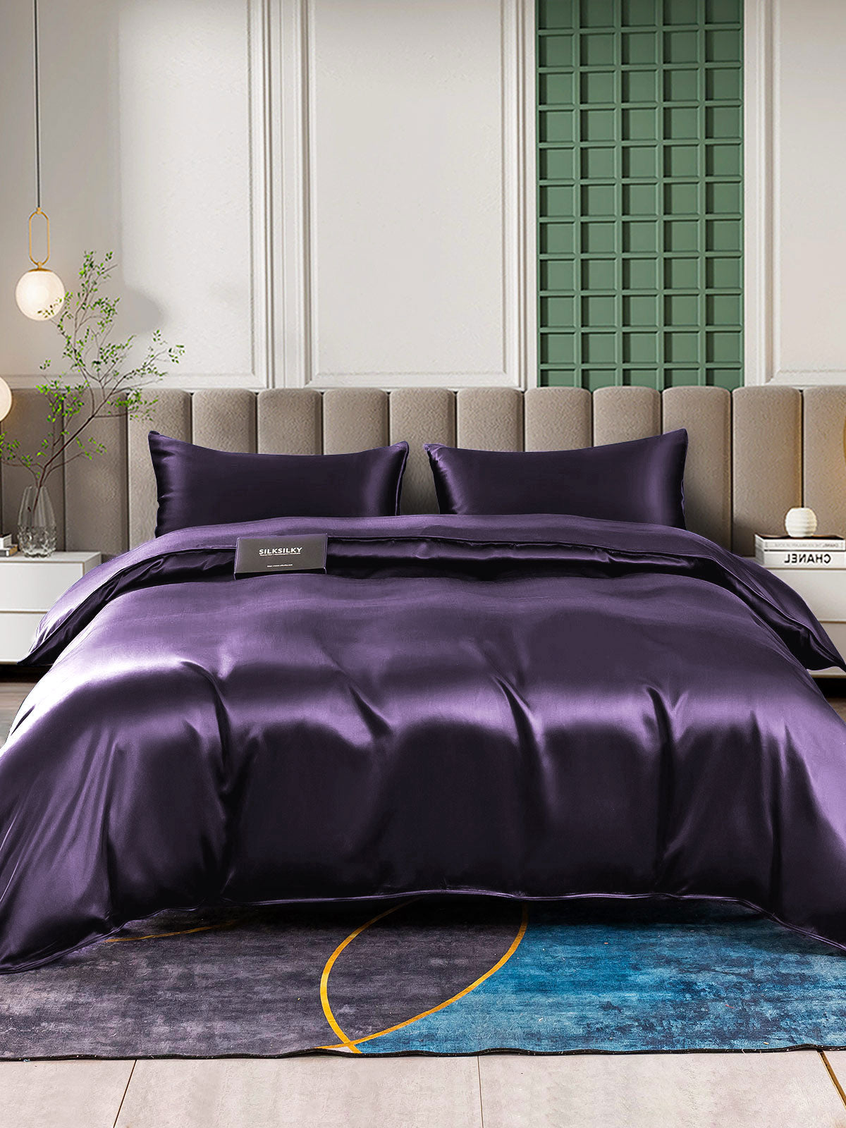 [Dunkelviolett] SilkSilky-DE 22Momme Reine Seide Bedding Set 001,