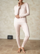 [Hellrosa] SilkSilky-DE Langärmelig Rundhalsausschnitt Damen Lange Unterwäsche 006