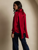 [Rotwein] SilkSilky-DE Long Sleeve High Neck Bluse 002