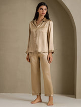 [Champagner Gold] SilkSilky-DE Long Sleeve Notch-Kragen Damen Pyjamas 006