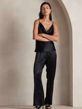 [Schwarz] SilkSilky-DE Spaghetti Strap Cowl Neck Cami Top 006