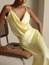 [Hellgelb] SilkSilky-DE 19Momme Spaghettiträger Wasserfallausschnitt Women''s Outfit Sets 008