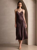 [Kaffee] SilkSilky-DE Sleeveless V Neck Kleider 004