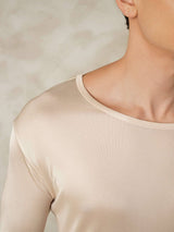 [Tan] SilkSilky-DE Langärmelig Rundhalsausschnitt Herren Lange Unterwäsche 005