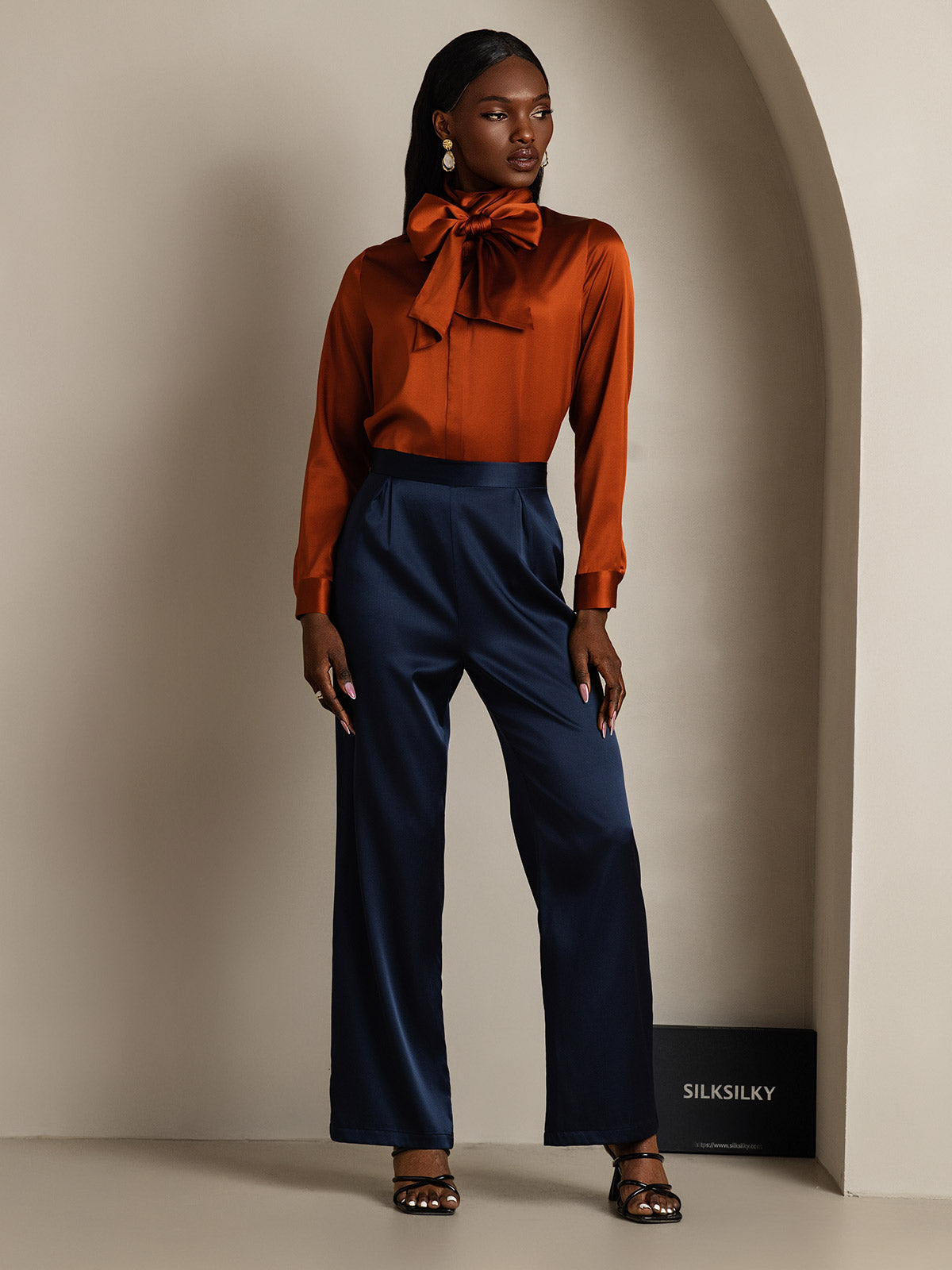 [Karamell] SilkSilky-DE 19Momme Seide Langärmelig Blouse 006