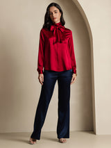 [Rotwein] SilkSilky-DE Long Sleeve High Neck Bluse 005