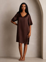 [Braun] SilkSilky-DE Half Sleeve V Neck Nachthemden 008