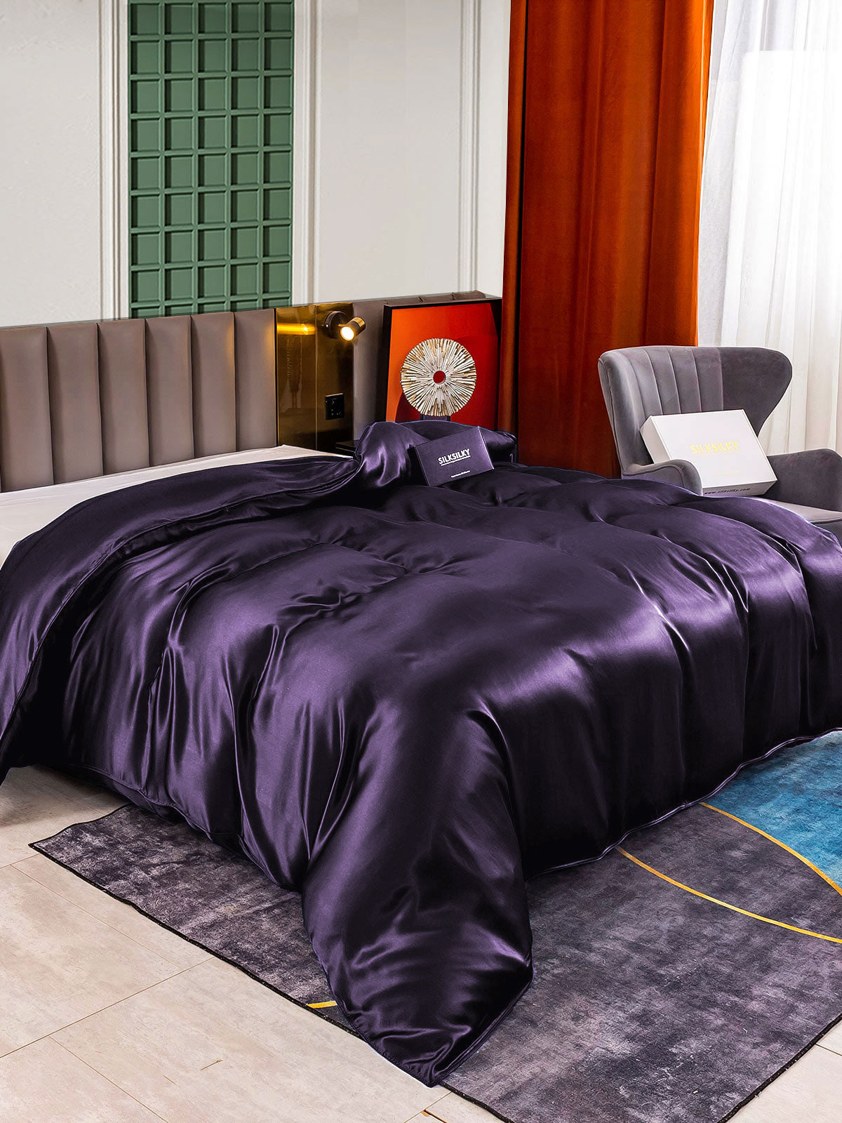[Dunkelviolett] SilkSilky-DE 22Momme Reine Seide Duvet Cover 002,