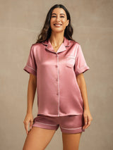 [Blasses Mauve] SilkSilky-DE Short Sleeve Notch-Kragen Damen Pyjamas 001