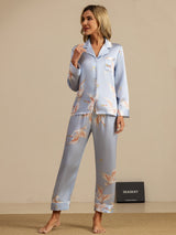 [Hellblau] SilkSilky-DE Long Sleeve Notch-Kragen Damen Pyjamas 005