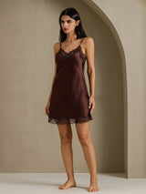 [Braun] SilkSilky-DE Sleeveless V Neck Nachthemden 006