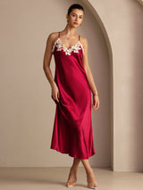 [Rotwein] SilkSilky-DE Sleeveless V Neck Kleider 001